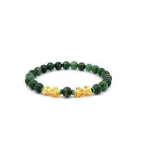 18K Gold Dragon Pixiu Double Piyao Charm Bracelet Gemstones African Jade 6mm